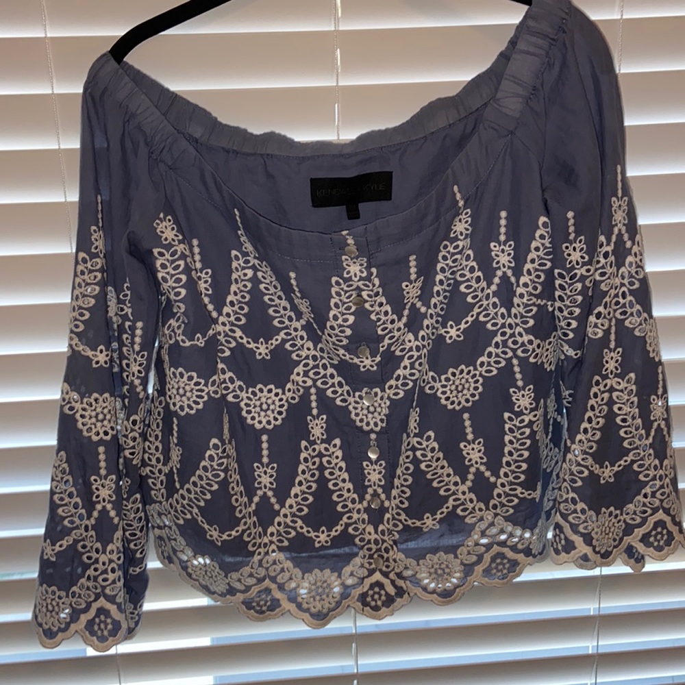 KENDAL AND KYLIE JENNER- Off shoulder eyelit blouse